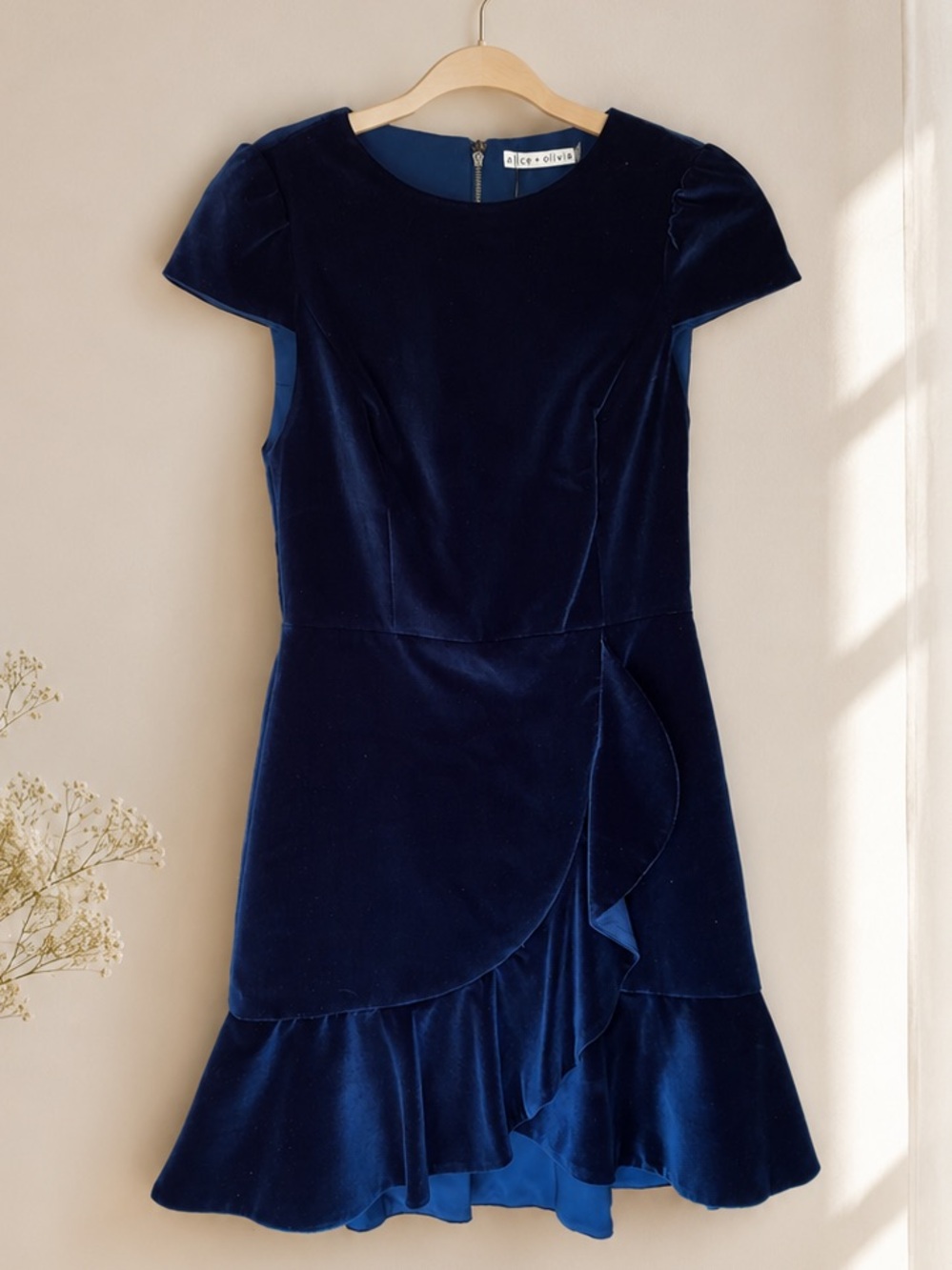 Alice + Olivia Navy Velvet Ruffle Mini Dress (New with tags)